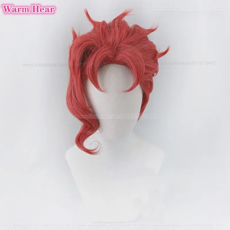 Anime Cosplay Red Hair - 花京院典明合成ユニセックス 30 センチメートル赤コスプレアニメウィッグイヤリング耐熱髪ハロウィンパーティーウィッグ