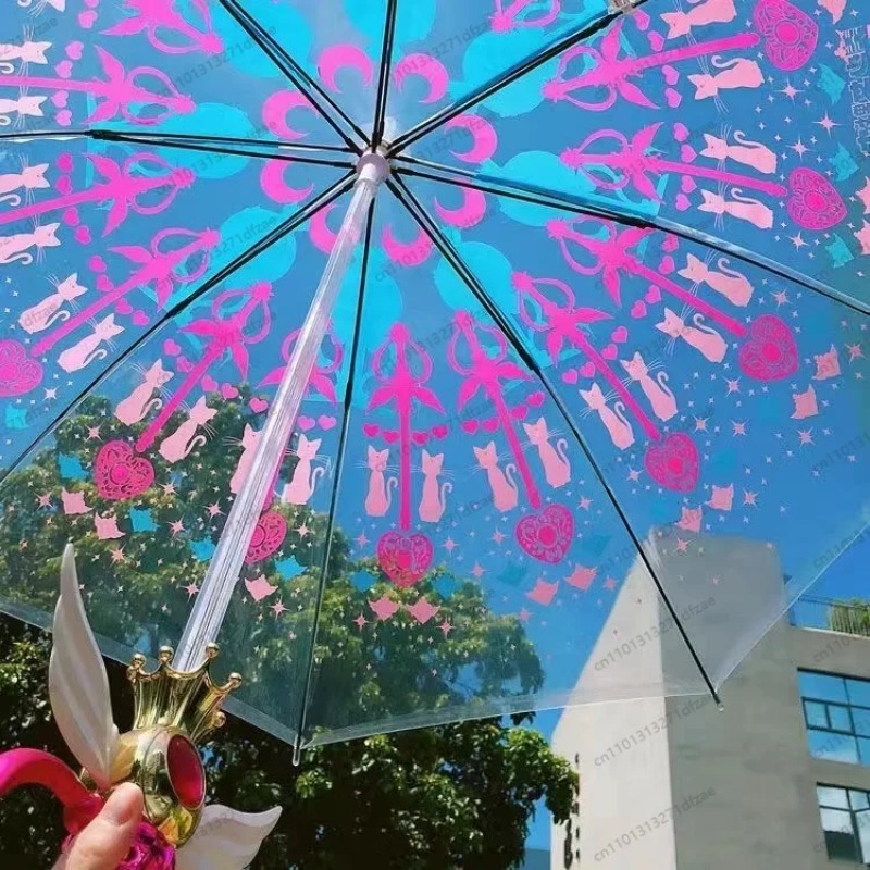 Sailor Moon Wand - かわいいセーラームーン透明傘、光る魔法の杖手描き桜アニメプリンセスパラソル