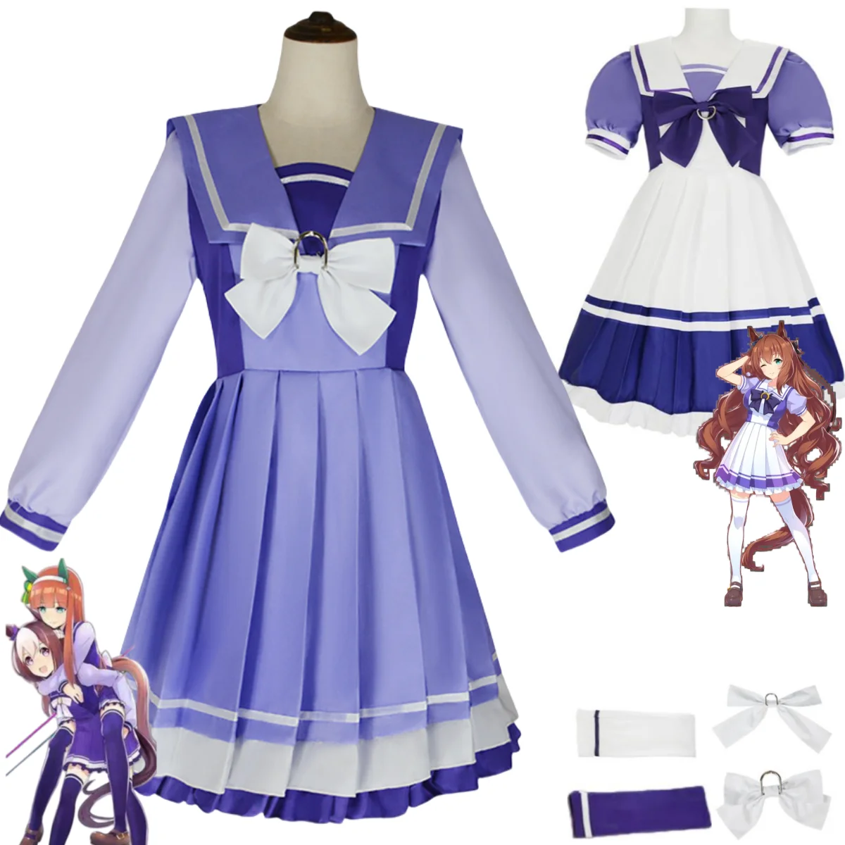 Cosplay Duo Anime - 若い雰囲気のアニメコスプレコスチューム: 可愛いて、特別な週の静か、suzuka tokai、tio、maruzensky、制服、セーラースーツ