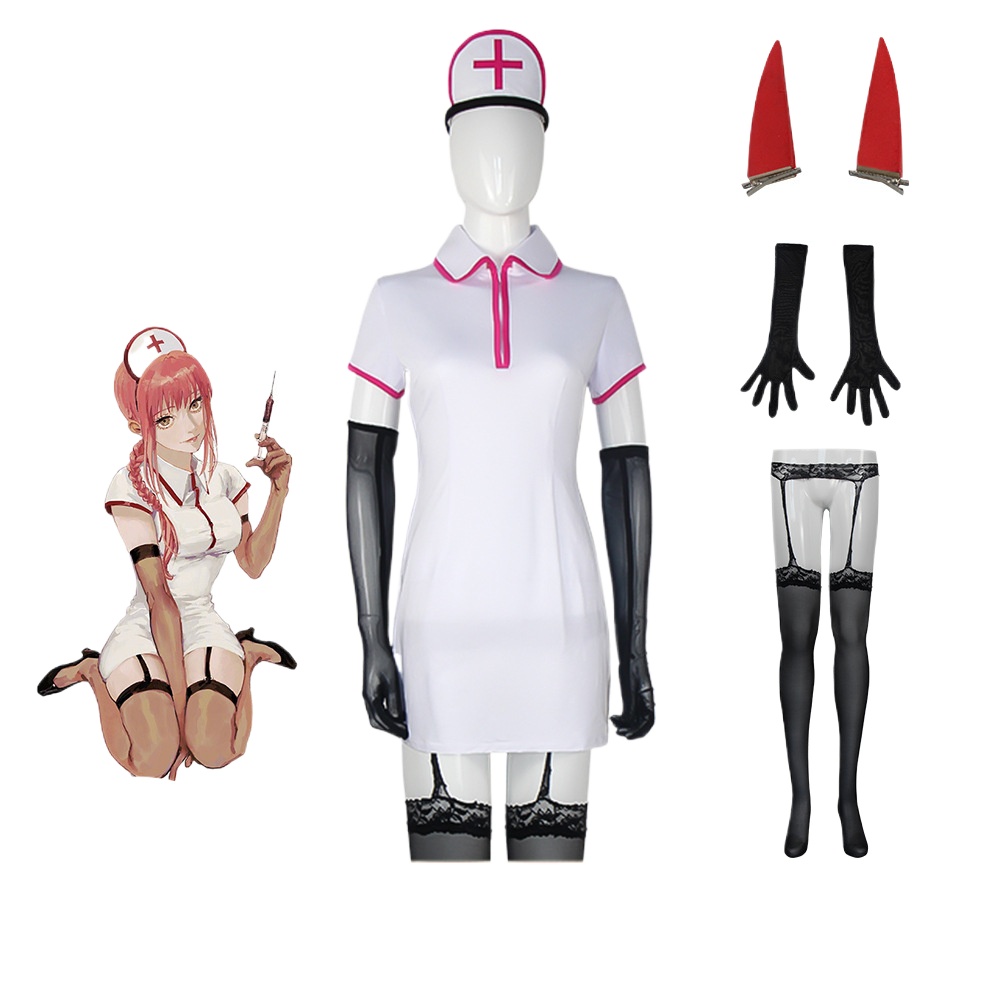 Anime Cosplay Makima - チェンソーマンコスチューム、アニメガール、マキマパワーコスプレ、ナース制服、コスプレ衣装、ハロウィンカーニバルコスチューム