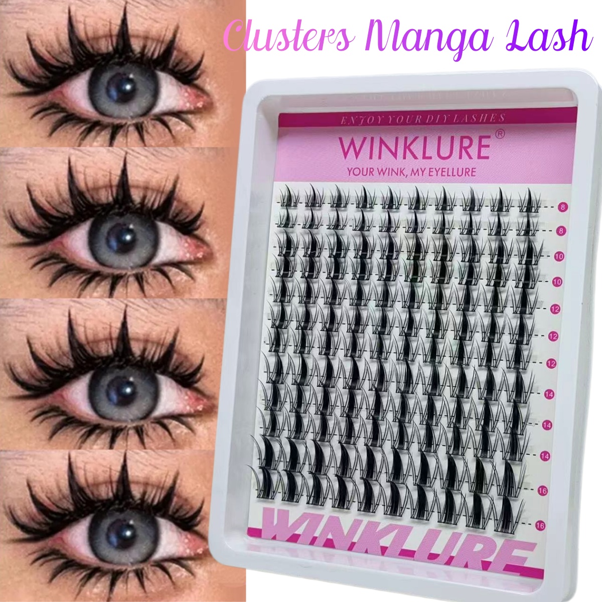 Anime Cosplay Lashes - WINKLURE マンガラッシュクラスターキット キャットラッシュ ラッシュボンド＆シール付き クラスターアイラッシュエクステンション ミックストレイ
