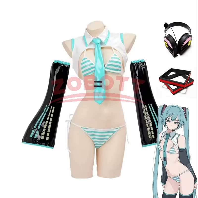 Anime Cosplay Bikini - ゲームミクコスプレミクフォーミュラスーツコスプレ衣装女の子雪クリスマスロールプレイ制服ビキニセットコスプレ