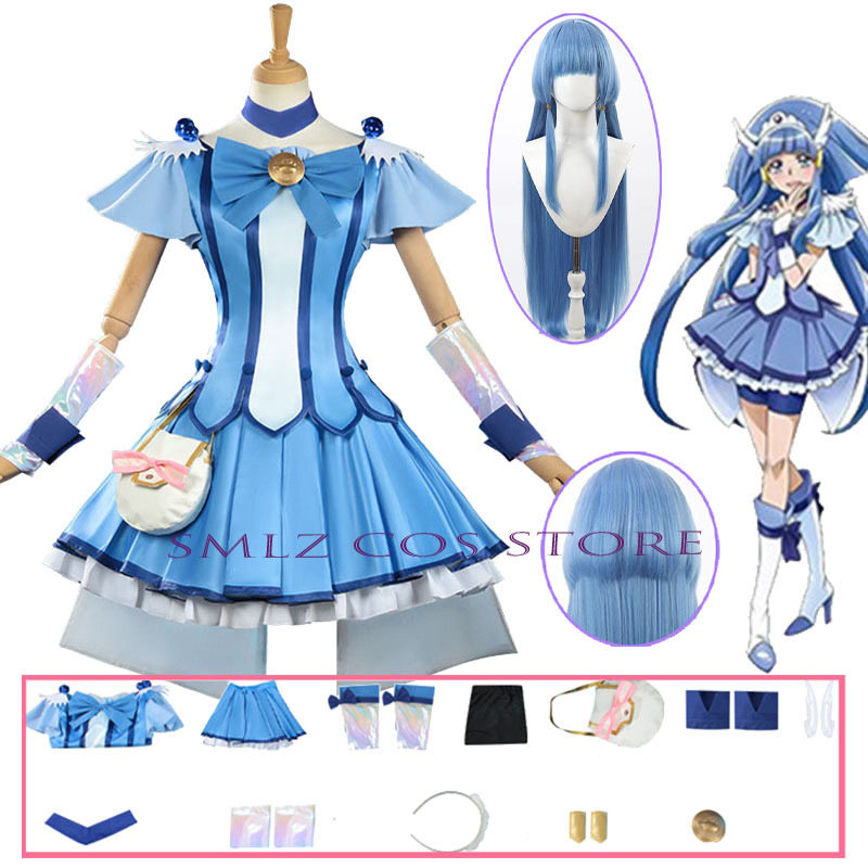 Anime Cosplay Wig - キュアビューティーコスプレアニメスマイルグリッターブリーズキュアコスチュームドレスウィッグセットハロウィンパーティープレイ衣装女性用