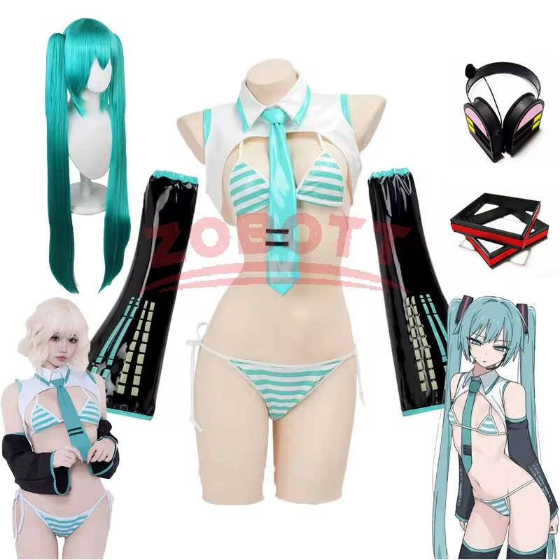 Anime Cosplay Bikini - アニメミクコスプレミクフォーミュラスーツコスプレ衣装女の子雪クリスマスロールプレイ制服ビキニセットコスプレ