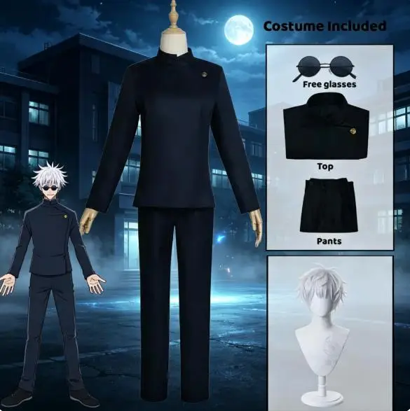 Jujutsu Kaisen Uniform - アニメ「呪術廻戦」の五条悟のコスプレユニフォーム、五条悟のコスプレ衣装、中学生の制服、ウィッグ、スーツ、コスチューム