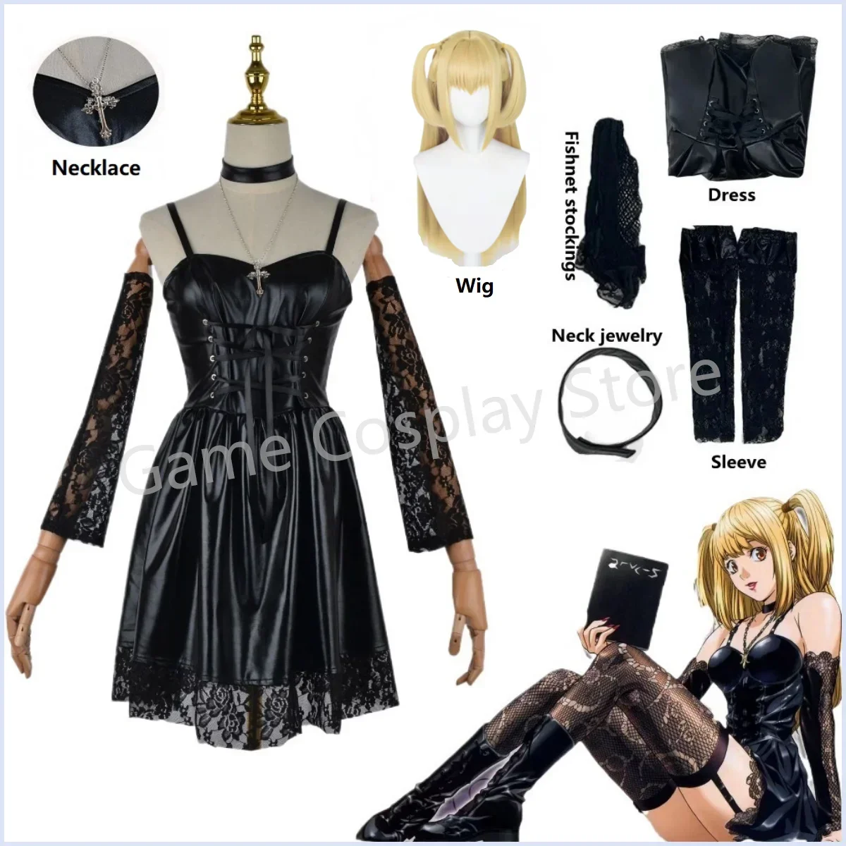 Violet Evergarden Dress - ミサ天音コスプレ衣装デスノート Cos 模造革セクシーなドレスかつらストッキングネックレス制服衣装女性のためのハロウィン