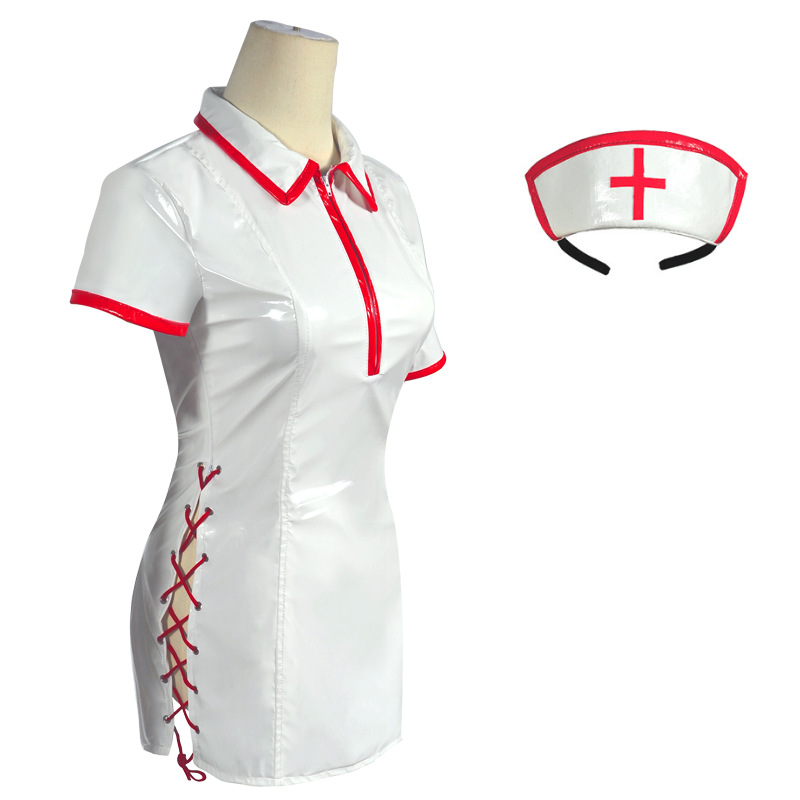 Anime Cosplay Makima - マキマ ナース制服 人工PUレザー ドレスとナースキャップ 新アニメ チェンソーマン