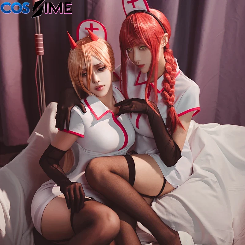 Anime Cosplay Makima - アニメチェーンソーマンマキマパワーコスプレ衣装セクシーなナース制服ドレスハロウィンスーツフルセットカスタムメイド