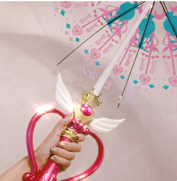 Sailor Moon Wand - キュートなアニメ風光るセーラームーン傘 手描き桜魔法の杖 透明