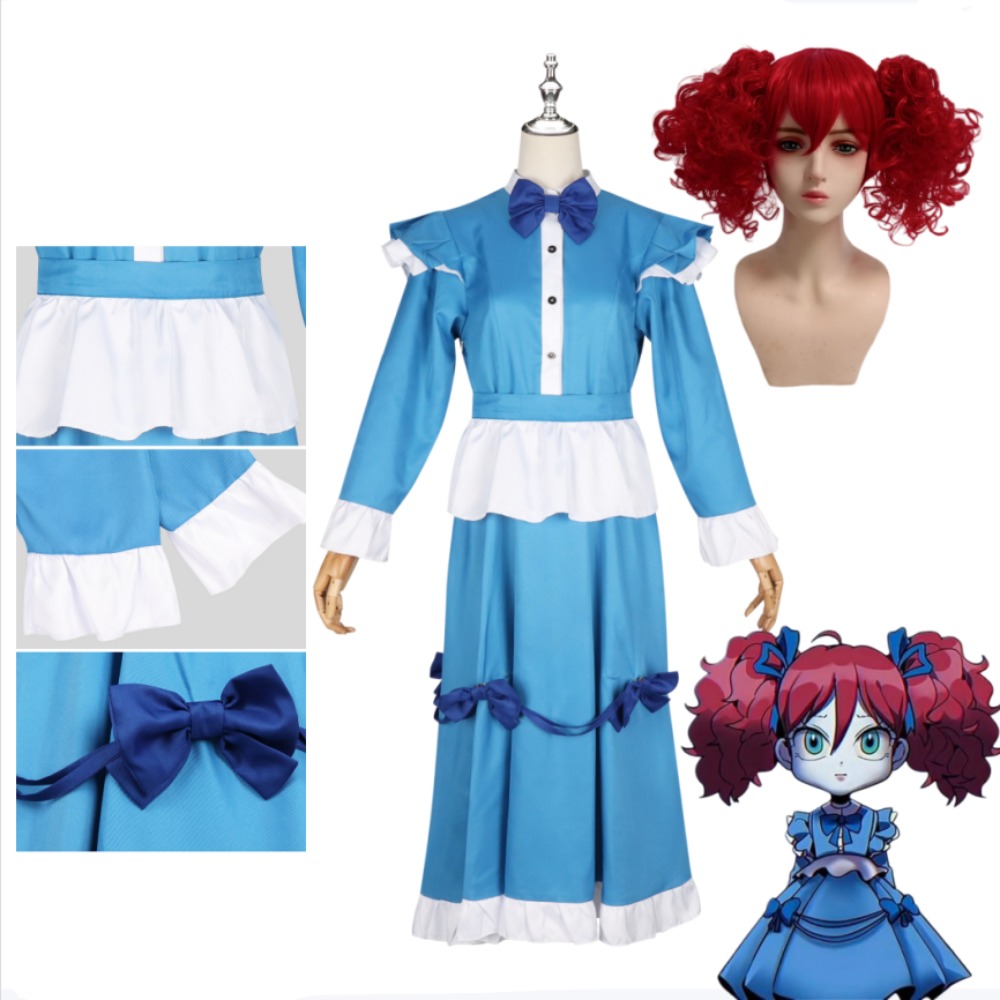 ポピーレッドヘアコスプレ衣装フルセットかわいいブルードレス大 - Anime Cosplay Red Hair のレビューと価格