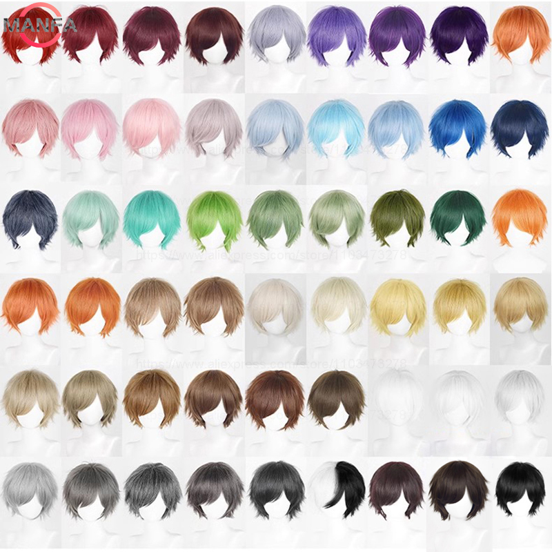 コスプレ用の短い滑らかな合成かつら,耐熱性,黒,白,緑,茶色 - Cosplay Duo Anime のレビューと価格