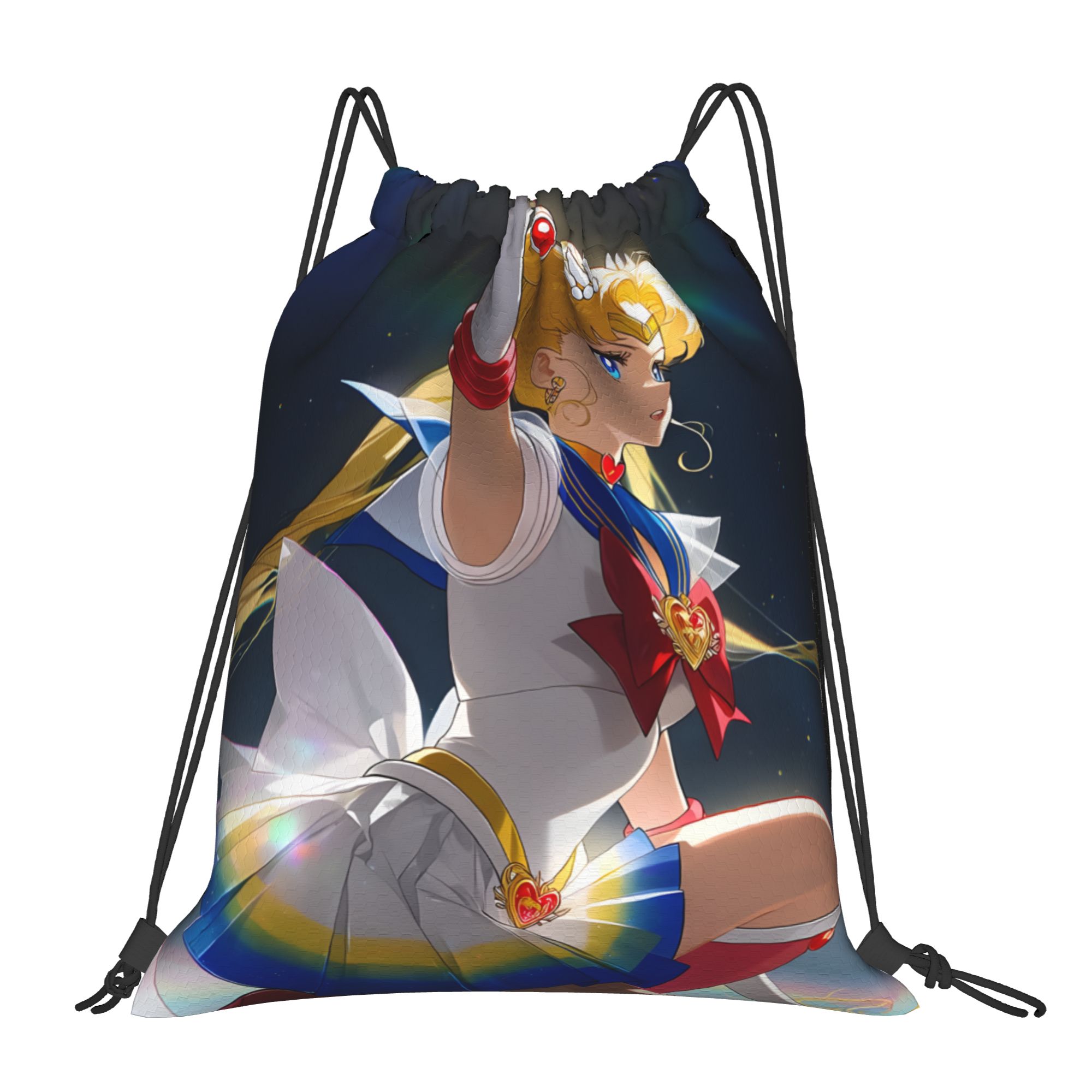 1 pc うさぎと杖セーラームーンプリント巾着バッグ男性女性 - Sailor Moon Wand のレビューと価格