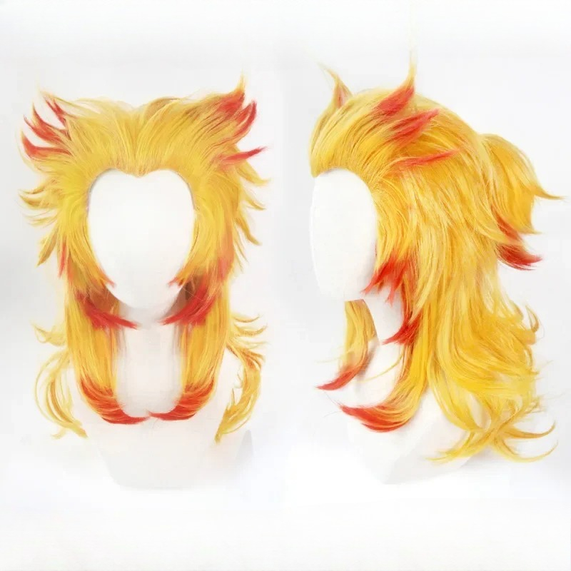 煉獄杏寿郎ウィッグ鬼滅の刃コスプレ赤黄色混合耐熱人工毛ロール - Anime Cosplay Red Hair のレビューと価格