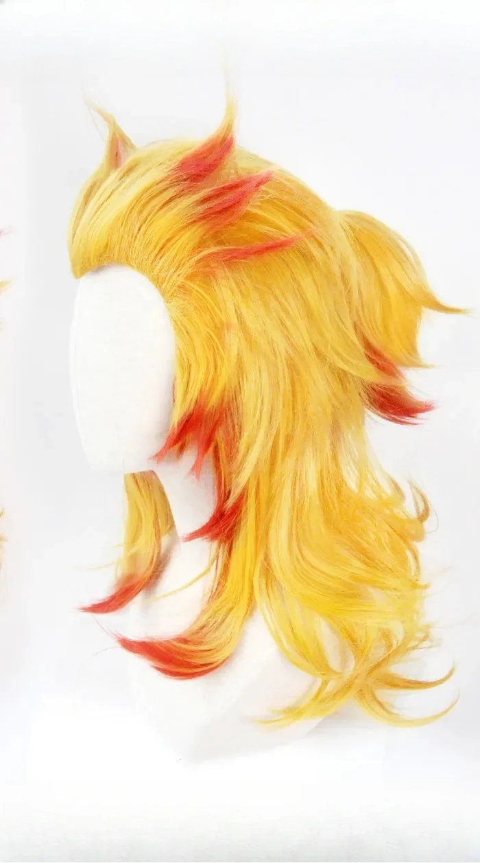煉獄杏寿郎ウィッグ鬼滅の刃コスプレ赤黄色混合耐熱人工毛ロール - Anime Cosplay Red Hair のレビューと価格