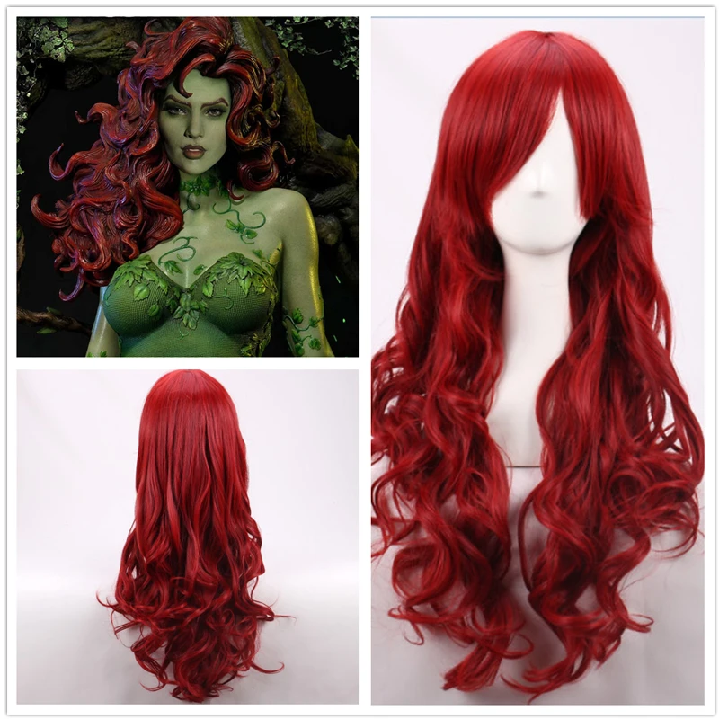 70 センチメートルダークレッドロング波状耐熱人工毛ウィッグ - Anime Cosplay Red Hair のレビューと価格