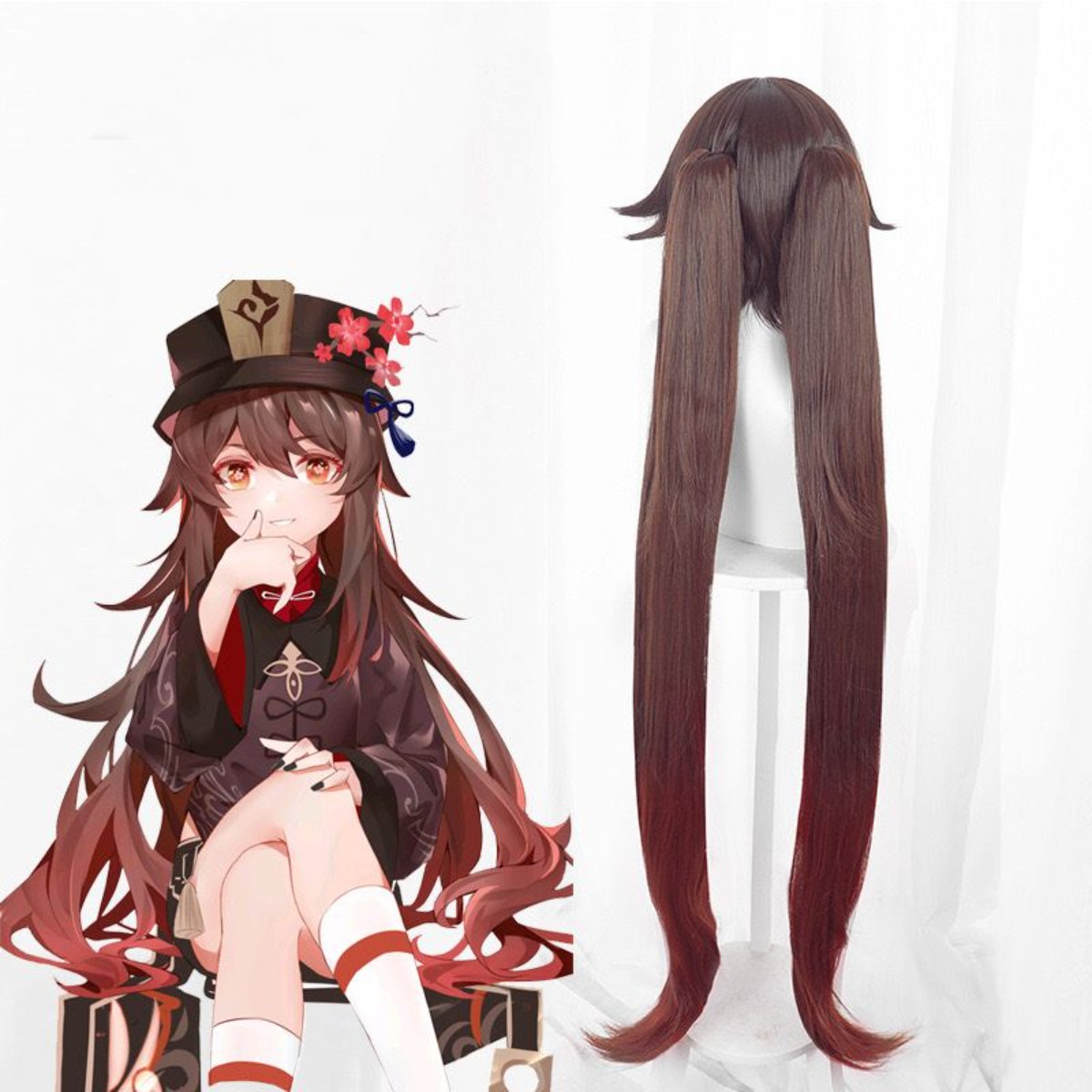 原神インパクト 胡桃 コスプレウィッグ、ロンググラデーション - Cosplay Duo Anime のレビューと価格